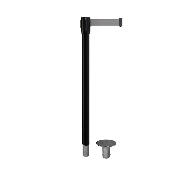 Montour Line Retractable Belt Removable Stanchion, 2ft Black Post  11ft. Lt Gry MX530R-BK-LGY-110